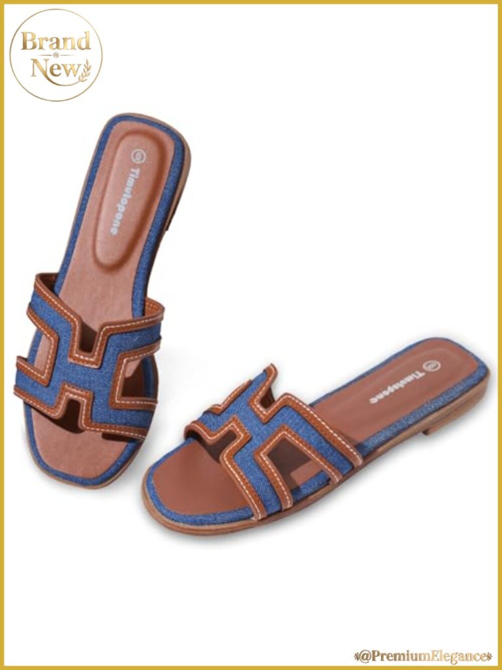 H Flat Sandals for Women Dressy Lightweight Slide Sandal Faux Leather Slip-On
